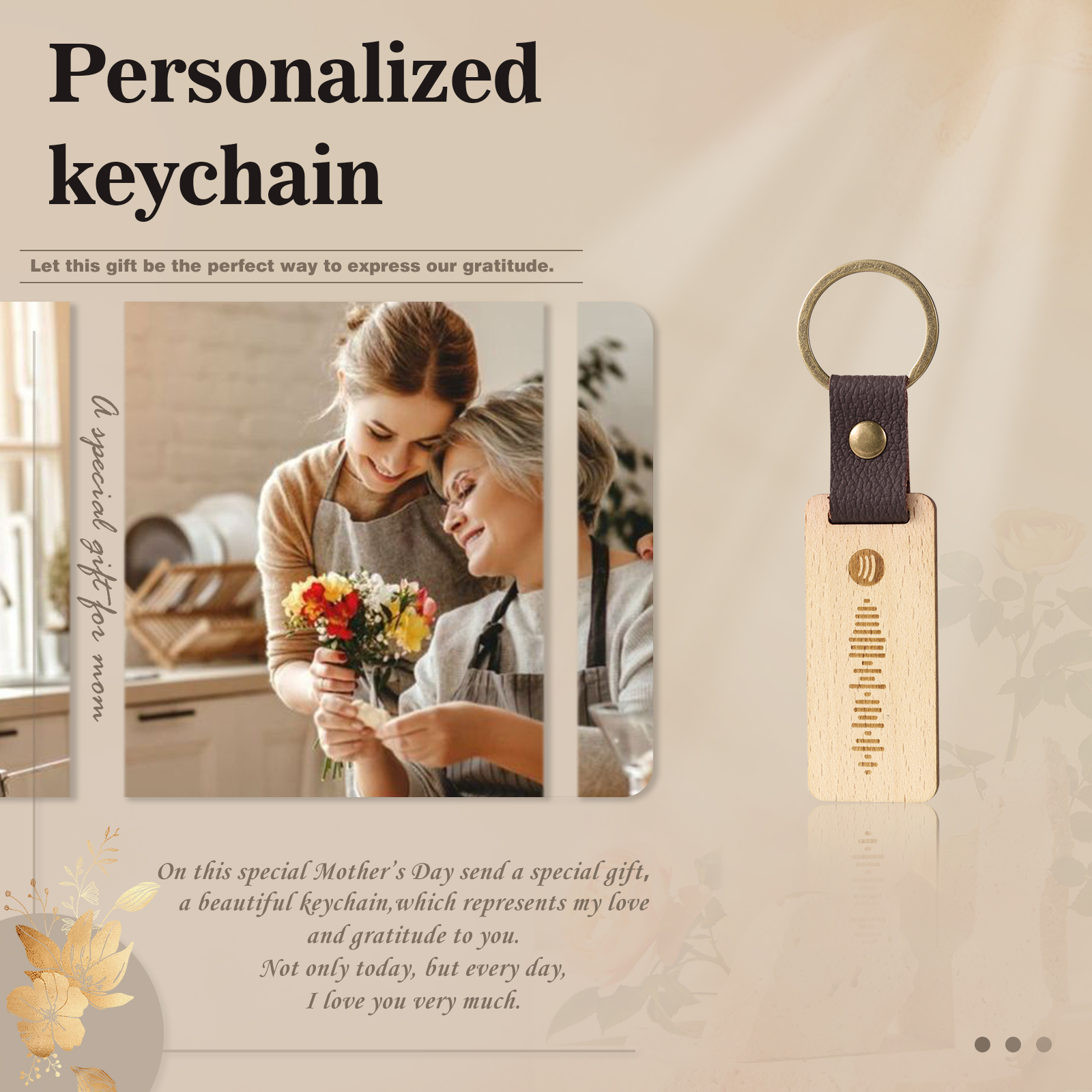 Personalisierter Text & Spotify Code PU Leder Holz Birke Schlüsselanhänger