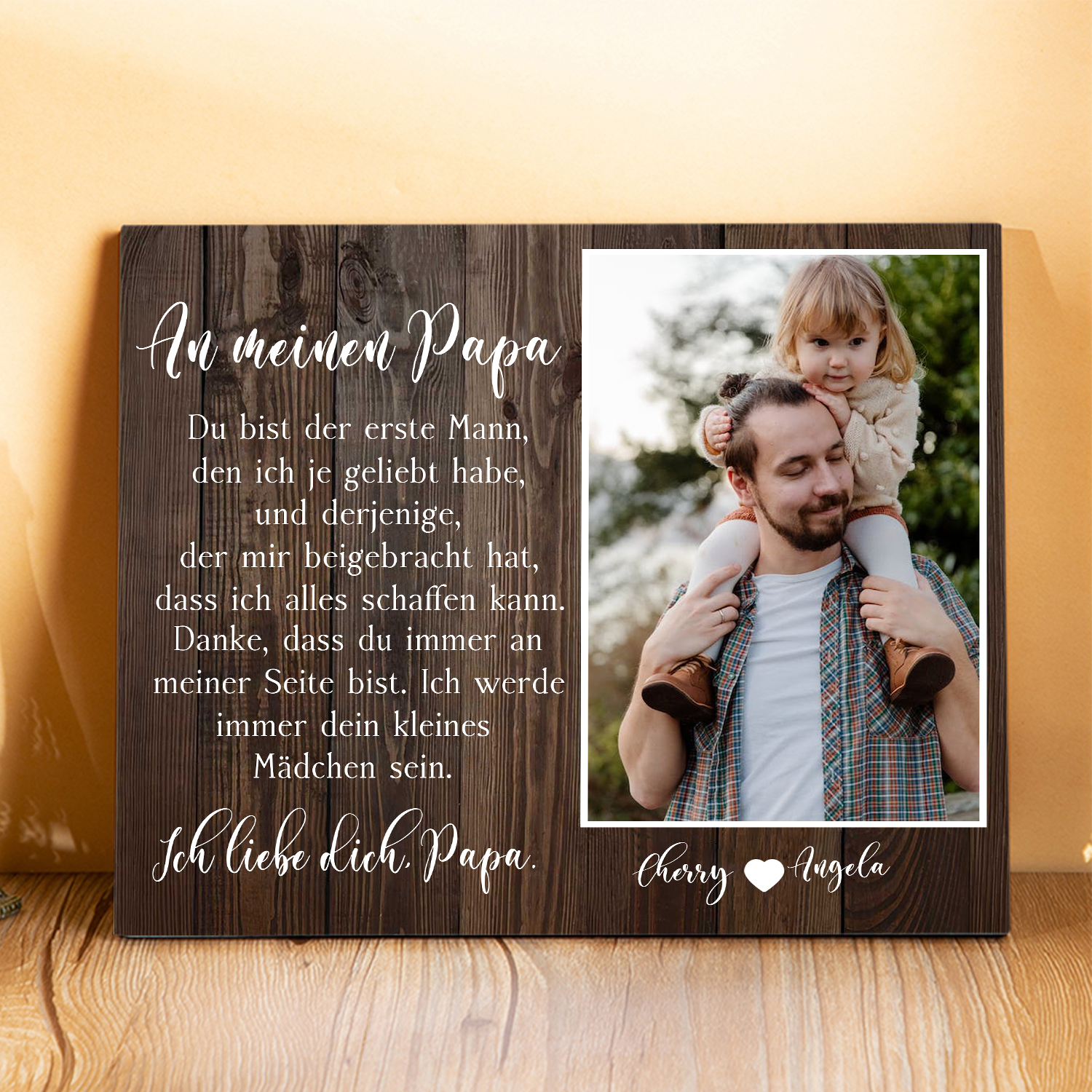 Vater Holzbild - Personalisiertes Foto & Text Holzdekoration-An meinen Papa Danke, dass du immer an meiner Seite bist