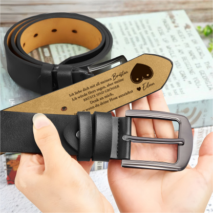 Personalisierter Herrenledergürtel mit geheimer Liebesbotschaft innen, graviertes Rindsleder