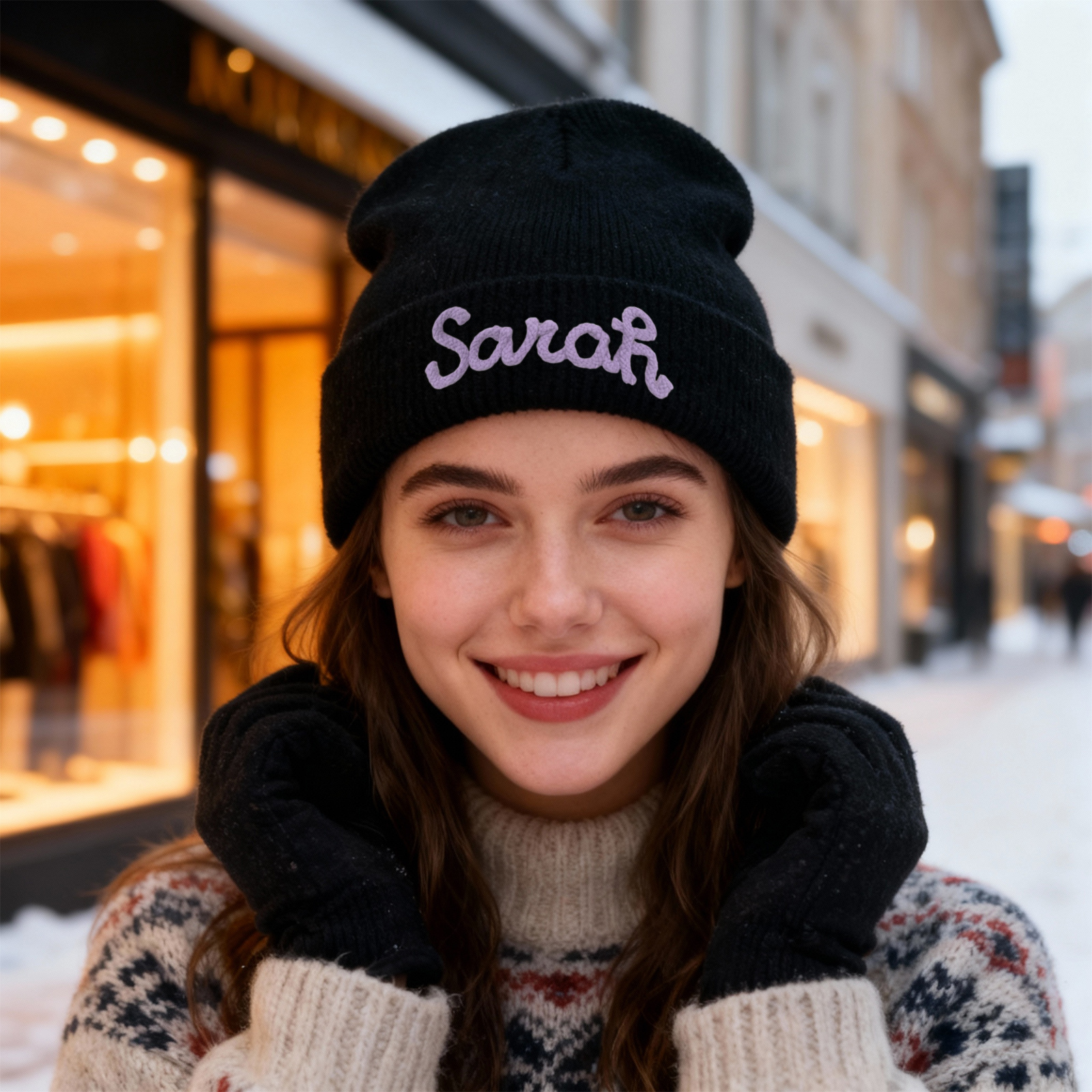 Personalisierte Weihnachten Acryl-Beanie Name gestickt strickmütze