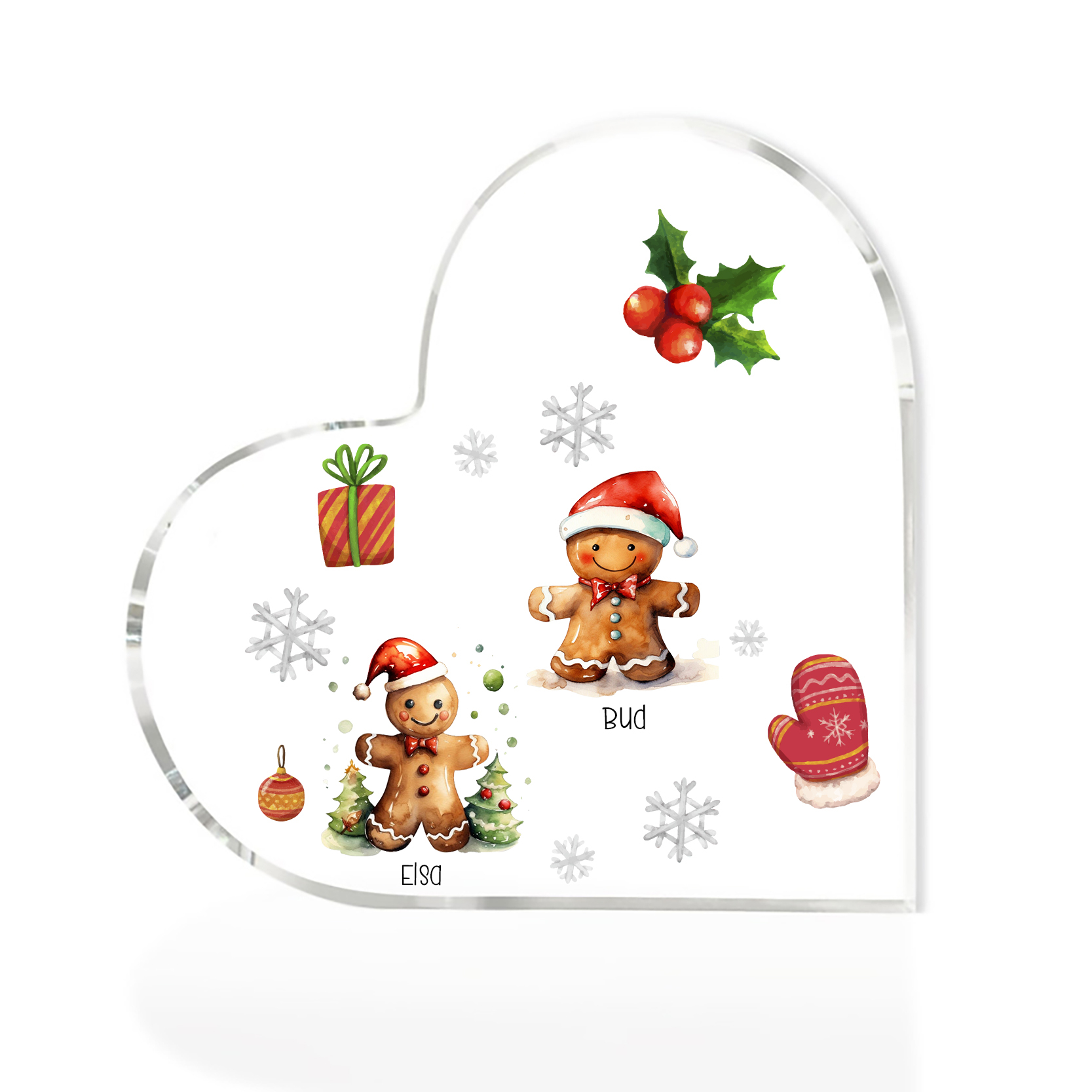Personalisierte 2 Namen Lebkuchenmann Familie Weihnachten Acryl-Deko-Schreibtischdekoration