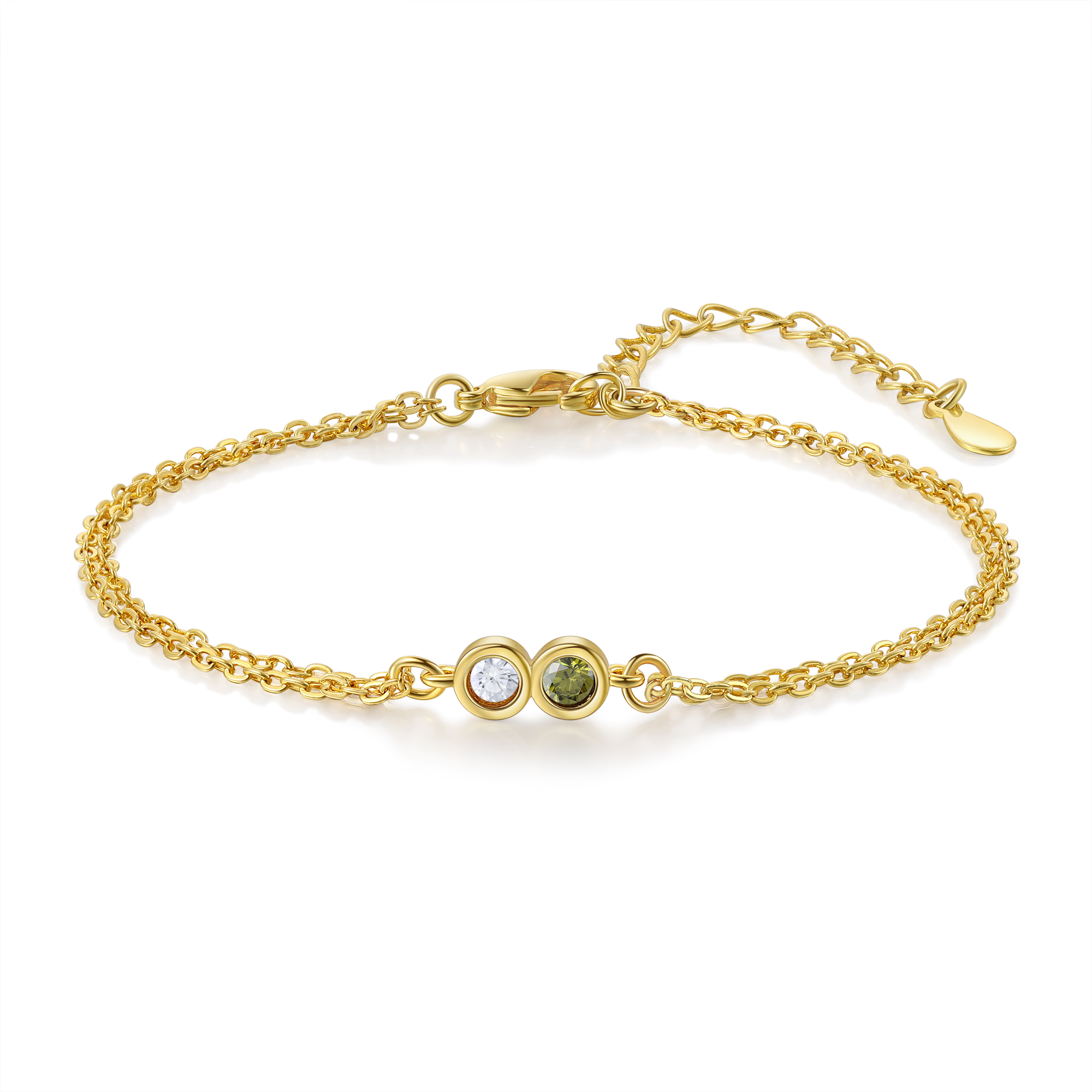 Personalisierte 2 Geburtssteine Golden Feines Armband