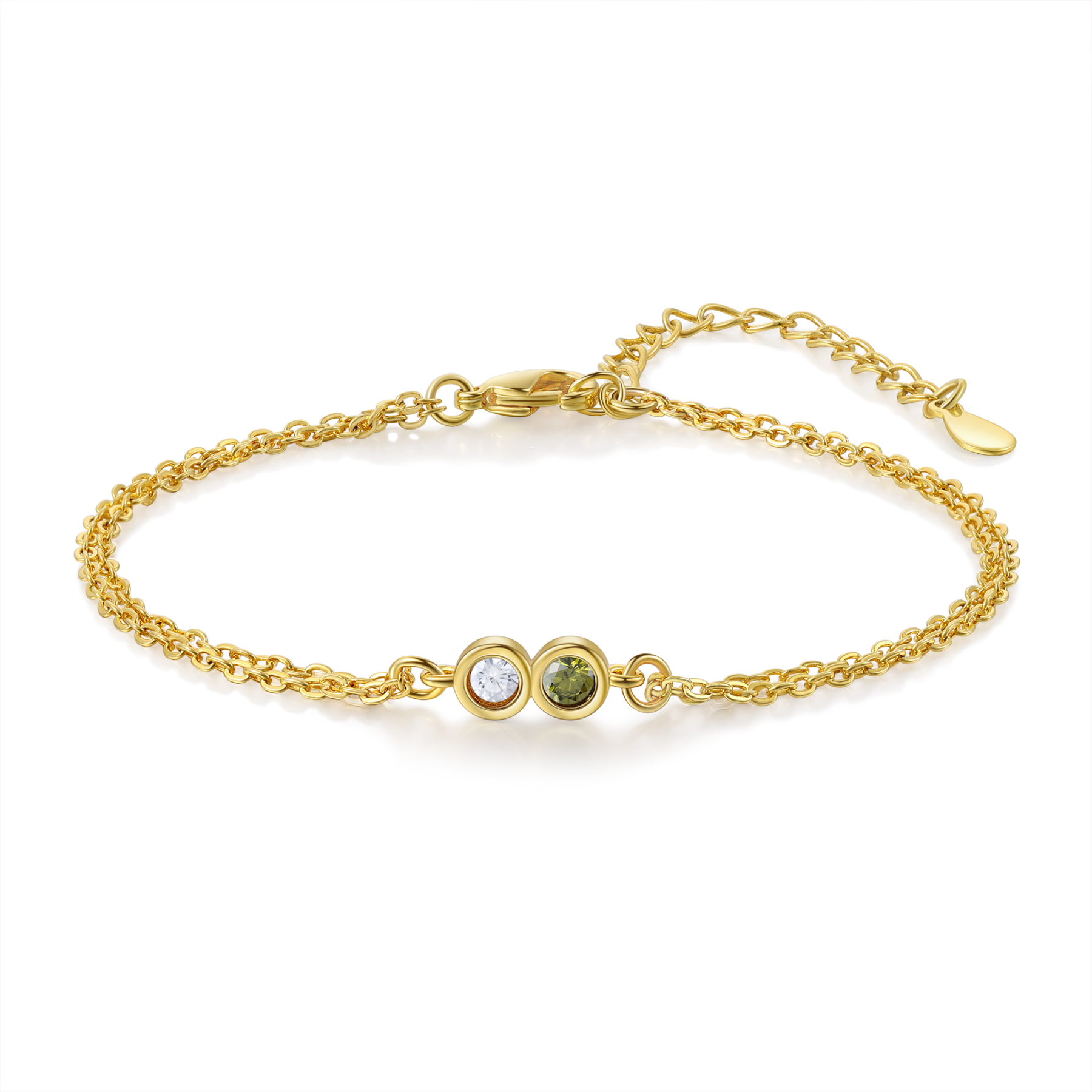 Personalisierte 2 Geburtssteine Golden Feines Armband