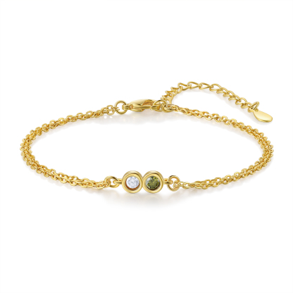 Personalisierte 2 Geburtssteine Golden Feines Armband