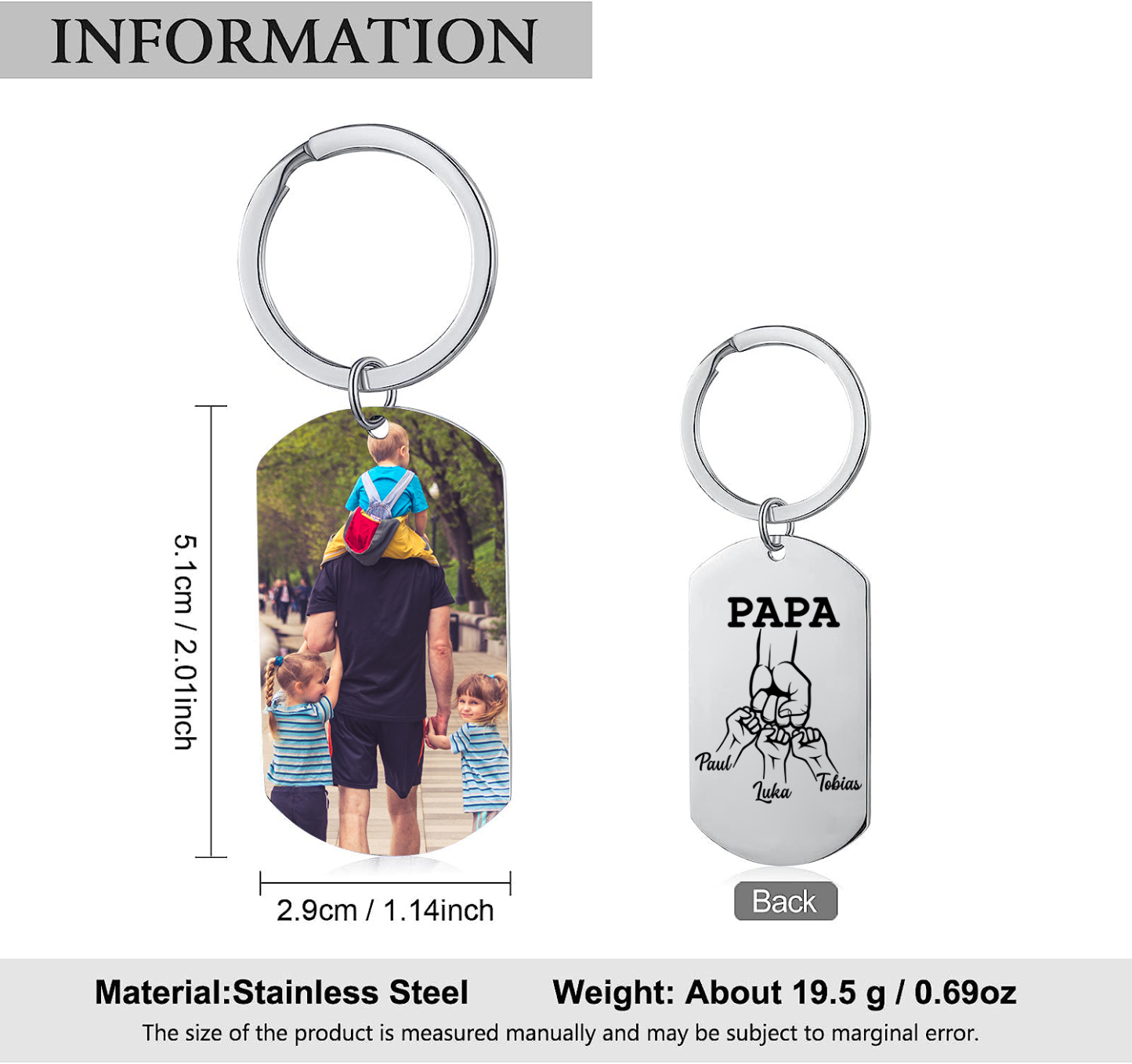 Personalisierbares Foto & 3 Namen Papa Faust Schlüsselanhänger-Geschenk für Vater