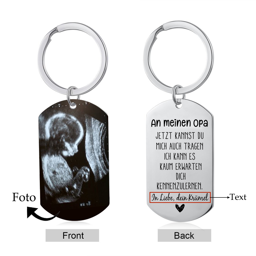 Personalisierbares Foto & Text Schlüsselanhänger-An meinen Opa Ich kann es kaum erwarten dich kennenzulernen-Geschenk für Großvater