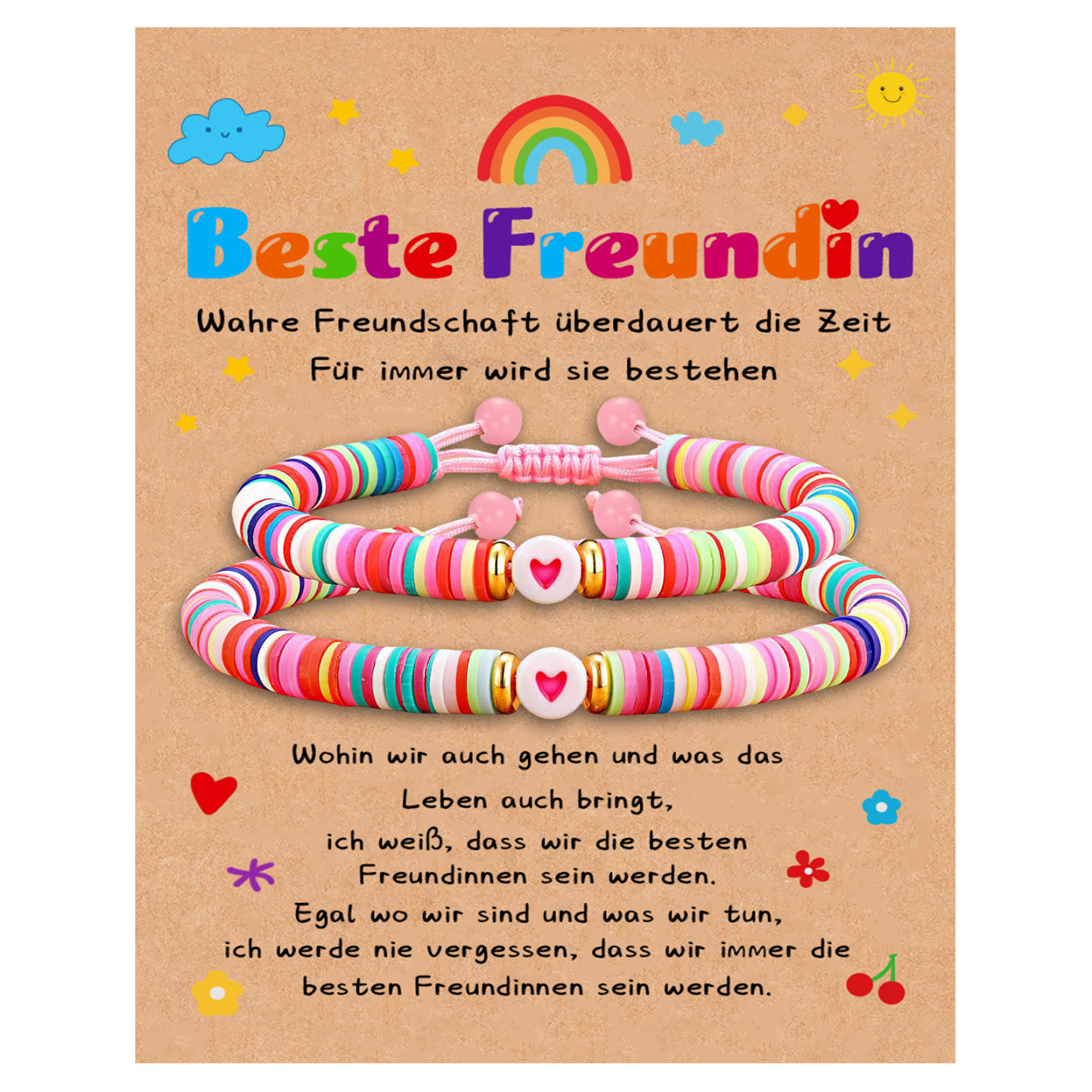 Acryl Kinder Armbänder Set-Beste Freundin-Geschenk mit Nachrichtenkarte