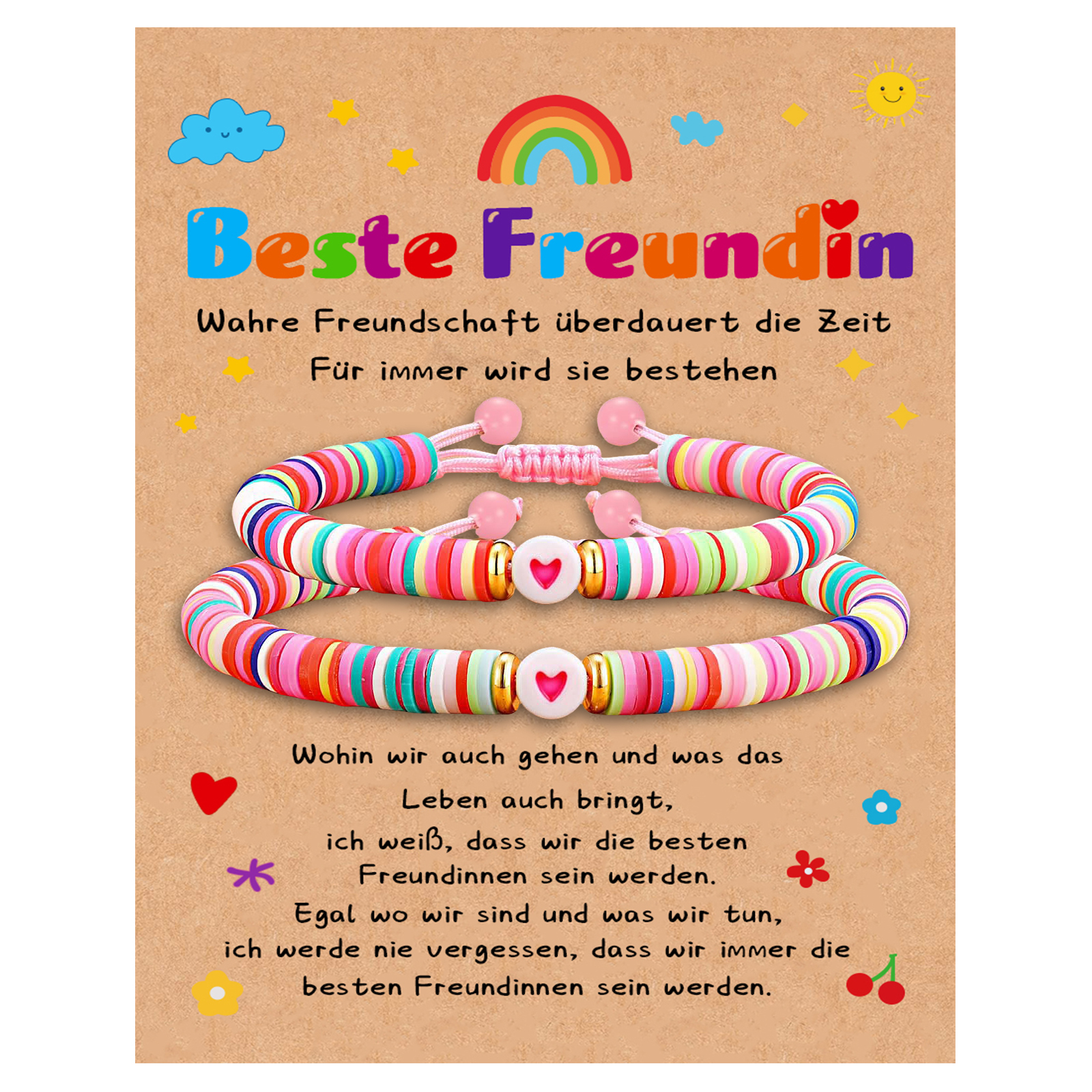 Acryl Kinder Armbänder Set-Beste Freundin-Geschenk mit Nachrichtenkarte