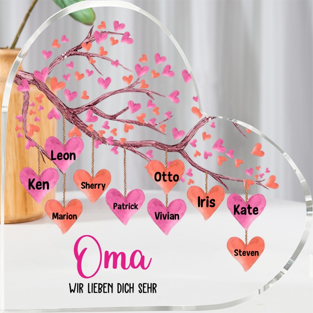 Personalisierte 1-10 Namen & Text Liebesbaum Acryl-Deko Schreibtischdekoration für Mutter/Großmutter