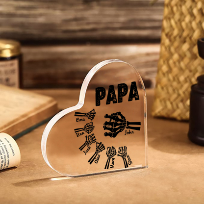 Personalisierte 7 Namen Acryl-Deko Papa Skelett Hand Schreibtischdekoration für Vater