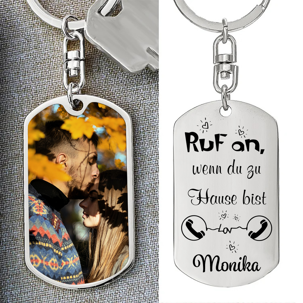Personalisierbares Foto & Name Paar Schlüsselanhänger-Ruf an, wenn du zu Hause bist-Geschenk für Paare