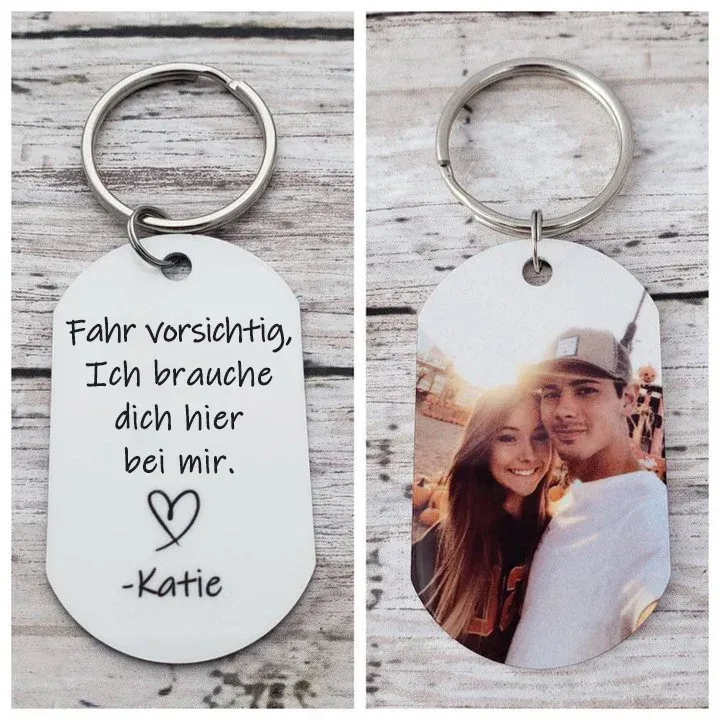 Personalisierter 1 Name & Datum & 2 Fotos Halskette & Foto & Name Schlüsselanhänger Geschenkpackung Geschenkset mit Karte für Frau Freundin