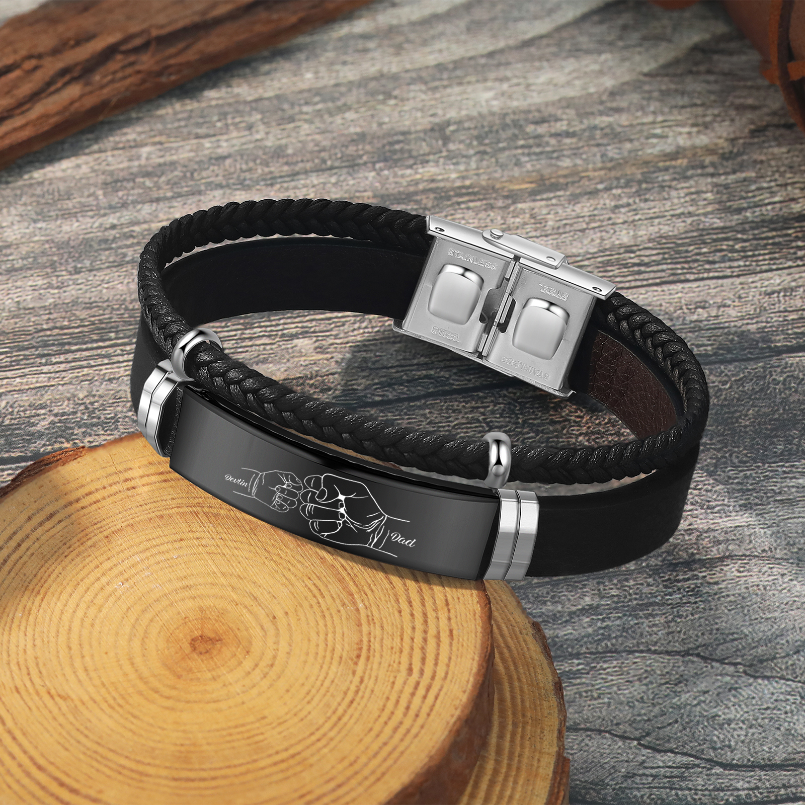 Personalisiertes Herren 2 Namen Faust Doppelt Leder Armband