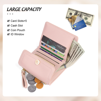 Damen Personalisierter Text & Foto PU Leder Klapp-Portemonnaie Geldbörse mit Reißverschluss