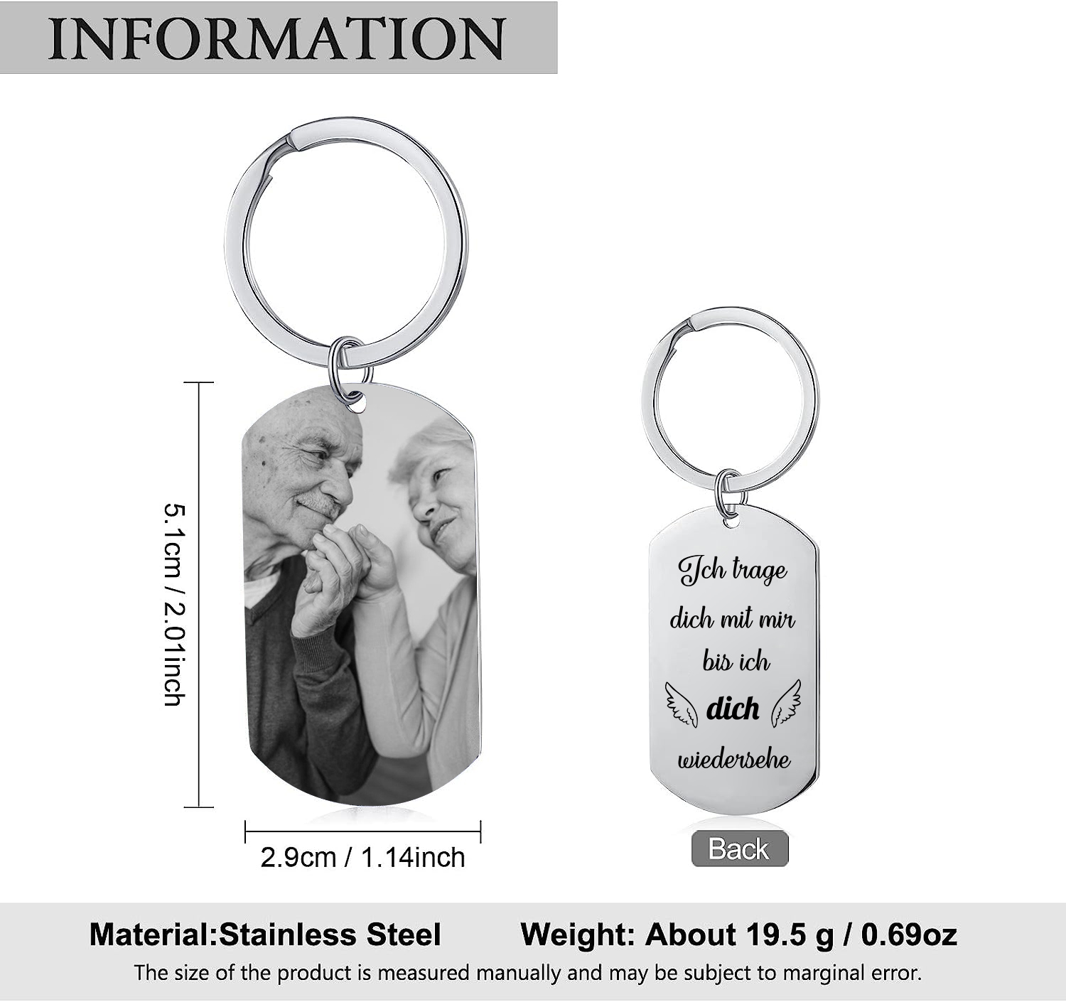 Personalisierbares Foto Trauer Schlüsselanhänger-Ich trage dich mit mir, bis ich dich wiedersehe-Andenken Schlüsselanhänger