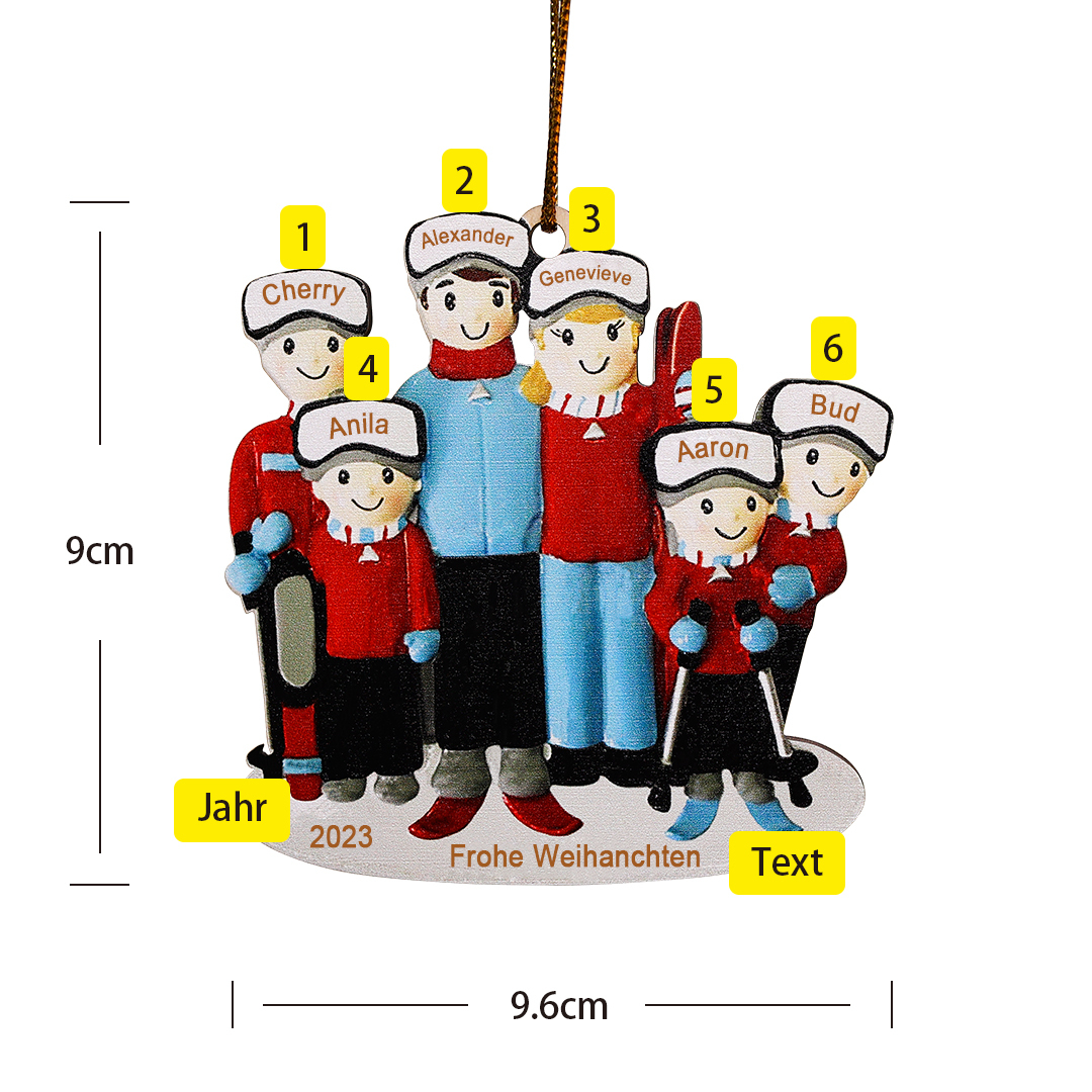 Holz Personalisierte 6 Namen & Text & Jahr Skifahren Weihnachtsornament Weihnachtsbaum Anhänger