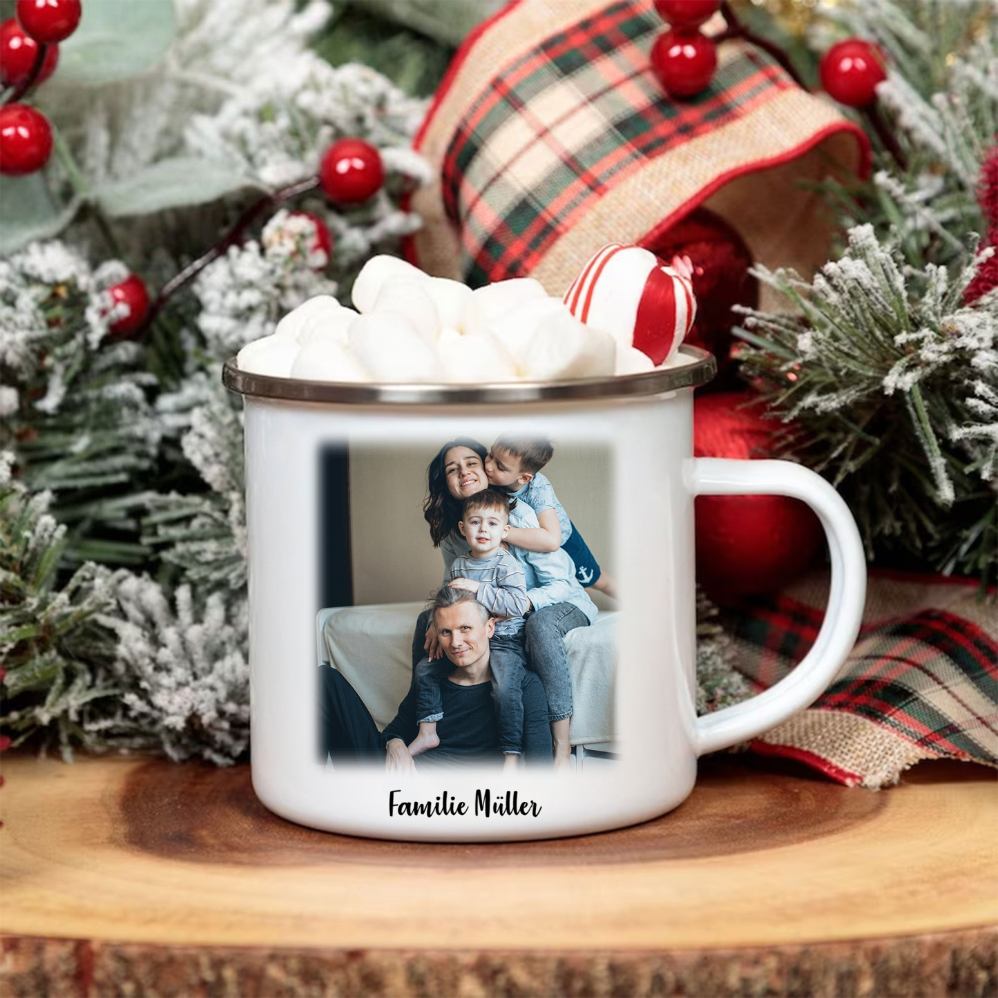 Emaille Tasse-Personalisierter Text & Foto Emaille Becher-für Familie