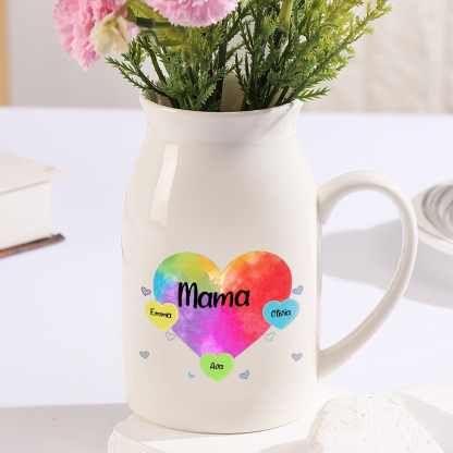 Personalisierte 3 Namen & Text Buntes Herz Familie Vase