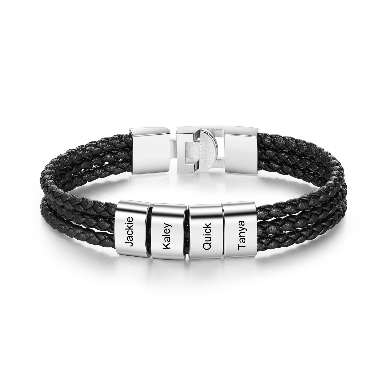 Herren Gravur 1-8 Namen Perlen Dreifach Geflochtenes Leder Armband