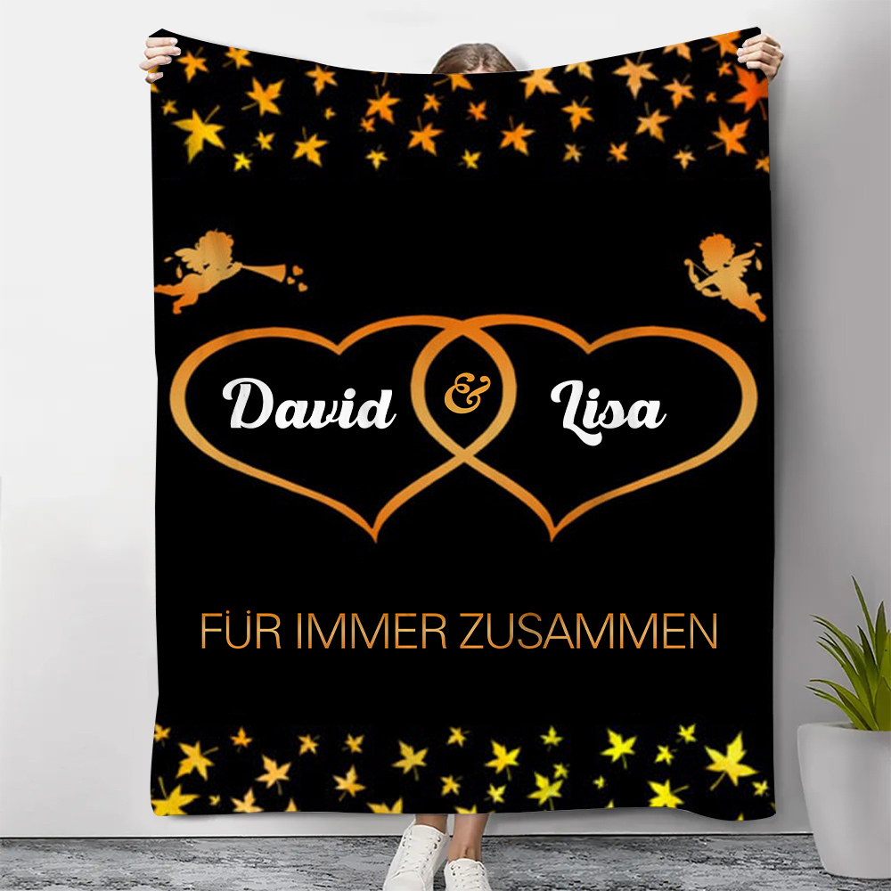 Personalisierte 2 Namen & Text Paar Herz Decke Für Paare