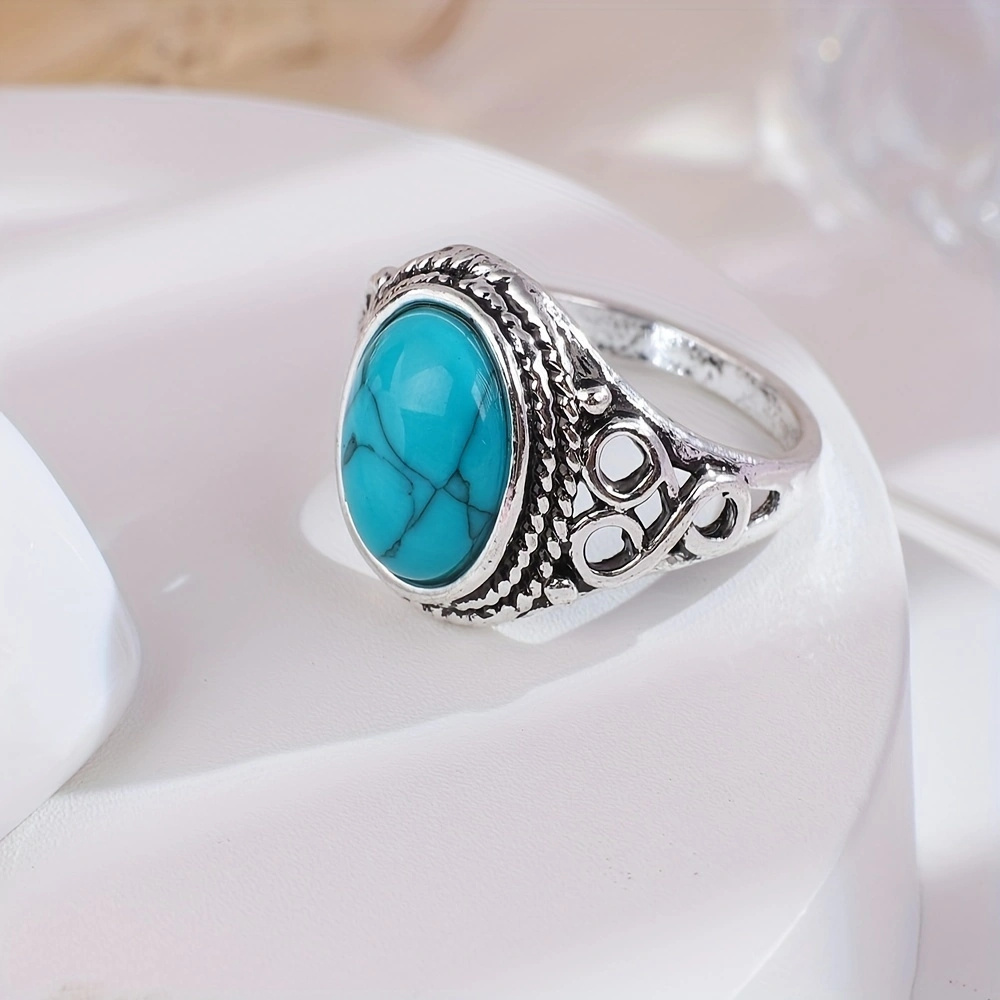 Retro Oval Türkis Ring