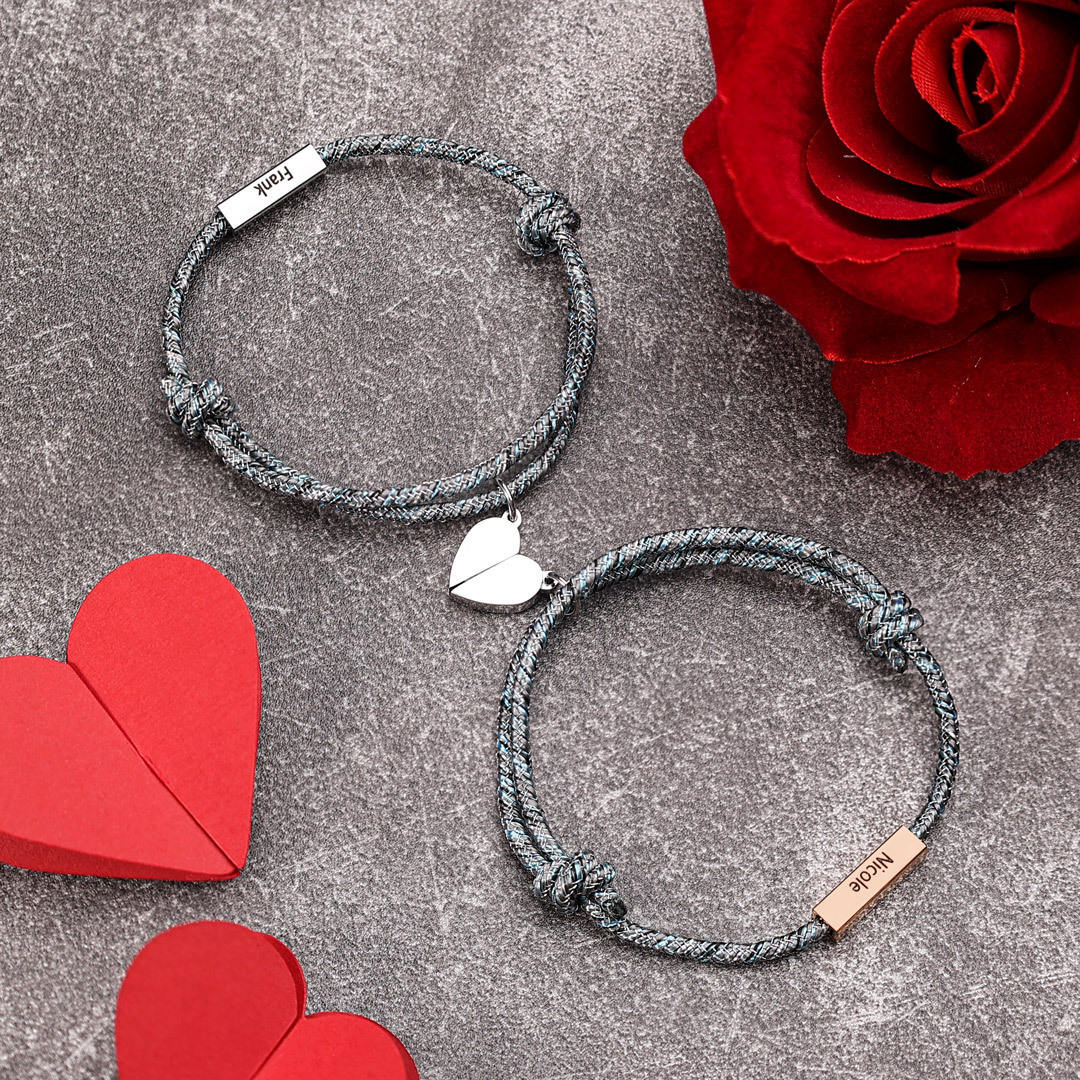 Personalisierte 2 Namen Paar Herz Magnet Armbänder