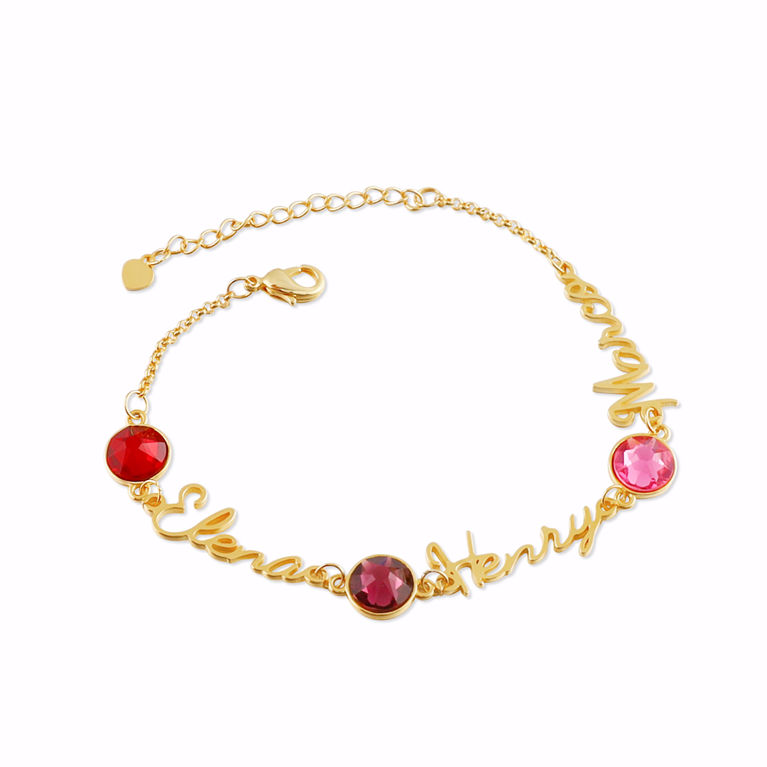 Personalisierte 3 Namen Armband mit 3 Geburtssteinen