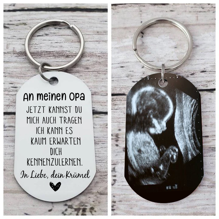 Personalisierbares Foto & Text Schlüsselanhänger-An meinen Opa Ich kann es kaum erwarten dich kennenzulernen-Geschenk für Großvater
