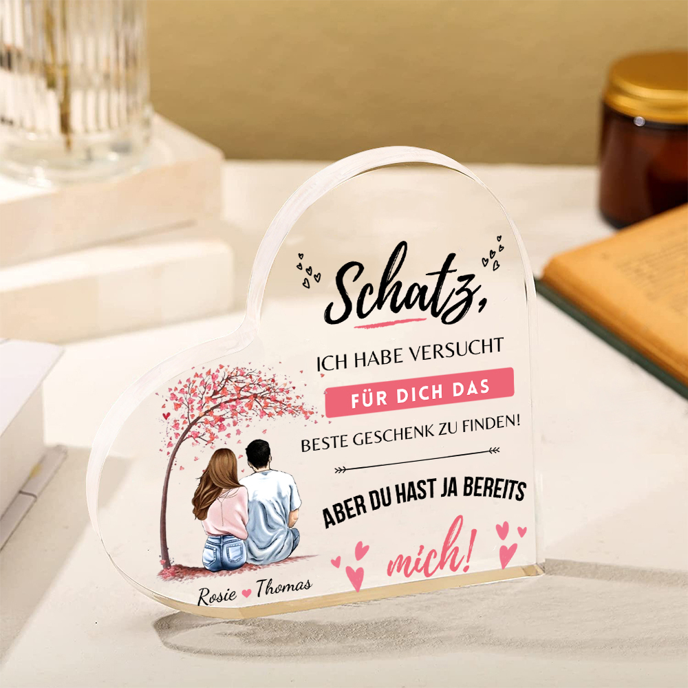 Personalisierte 2 Namen Acryl-Deko-Du hast ja bereits mich-Schreibtischdekoration für Paar