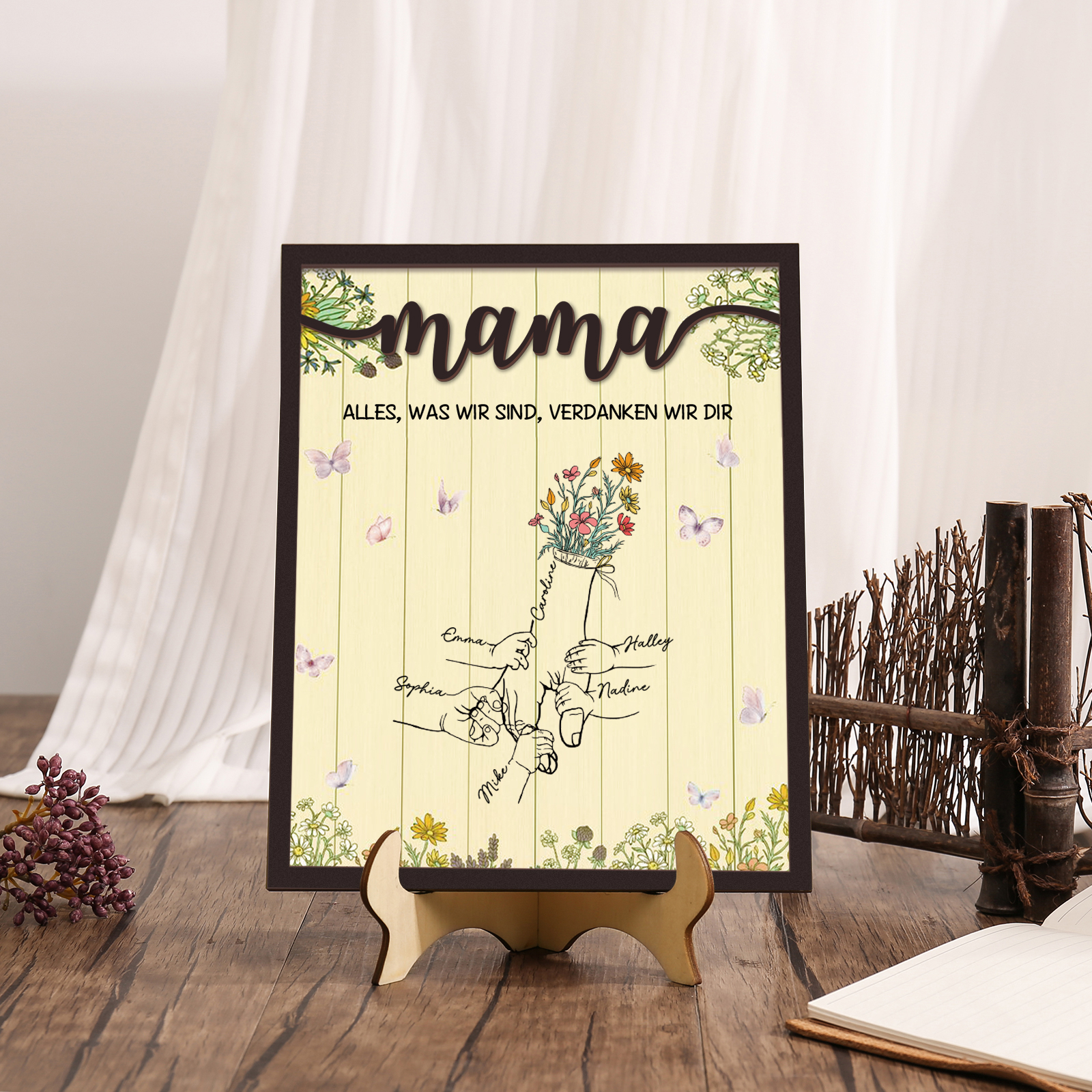 Holz Deko-Personalisierbare 6 Namen Ornament Mama Alles was wir sind, verdanken wir dir Holzdekoration für Mutter