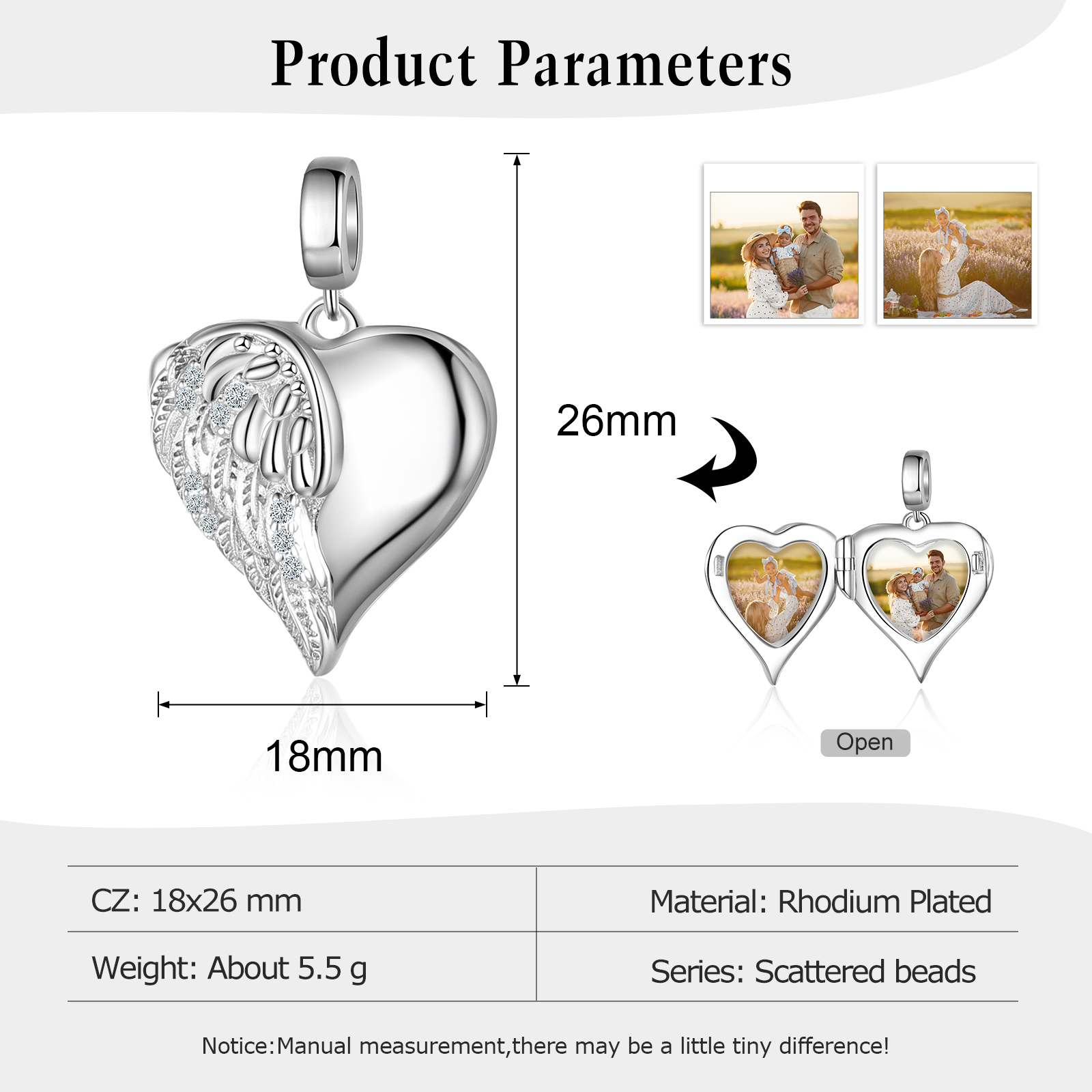 Herz Engelflüge 2 Fotos Charm Clip Bead Anhänger