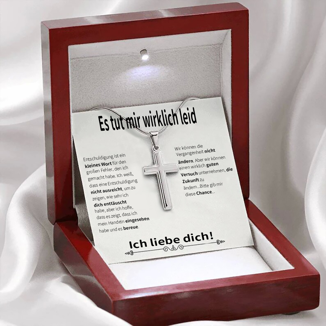 925 Sterling Silber Kreuz Halskette- Es tut mir wirklich leid-Geschenk mit Nachrichtenkarte-Entschuldigungsgeschenk