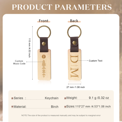 Personalisierter Text & Spotify Code PU Leder Holz Birke Schlüsselanhänger