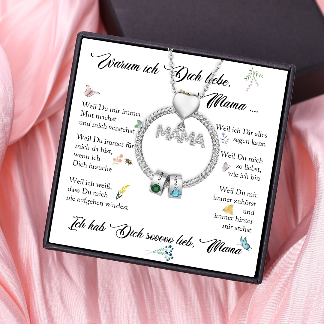 Personalisierte 2 Namen Gravur "MAMA" Halskette mit 2 Geburtssteinen-Warum ich dich liebe,Mama -Geschenk mit Nachrichtenkarte