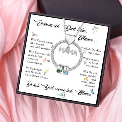 Personalisierte 2 Namen Gravur "MAMA" Halskette mit 2 Geburtssteinen-Warum ich dich liebe,Mama -Geschenk mit Nachrichtenkarte