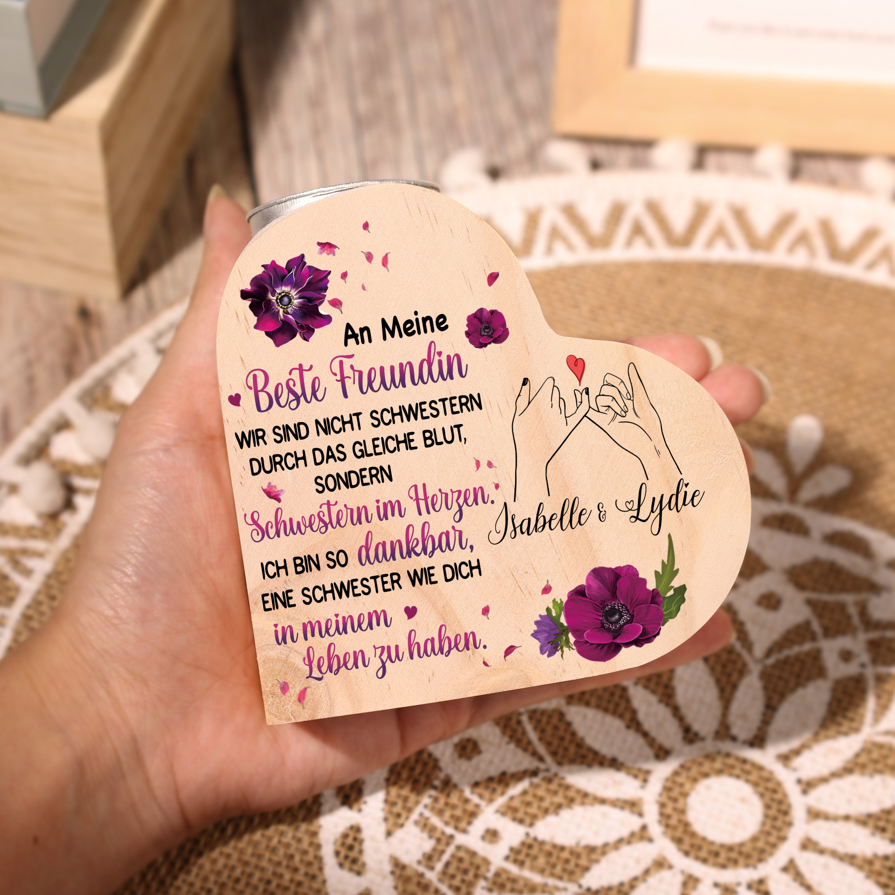 Personalisierter Text Herzform Kerzenhalter & Foto Schlüsselanhänger & Kerze & Karte & Box Freundschaft Geschenkbox Set für Beste Freundin