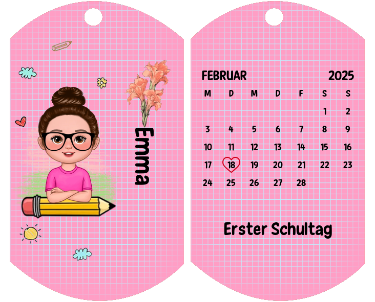 Personalisierbare Datum & Muster Schlüsselanhänger-Mein erster Schultag