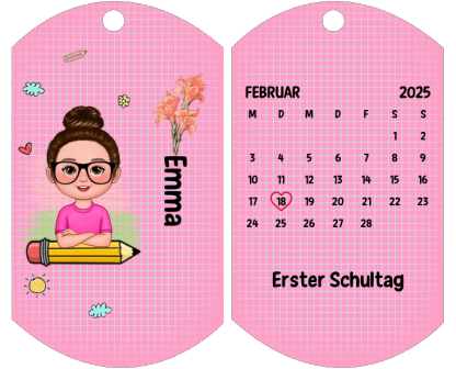 Personalisierbare Datum & Muster Schlüsselanhänger-Mein erster Schultag