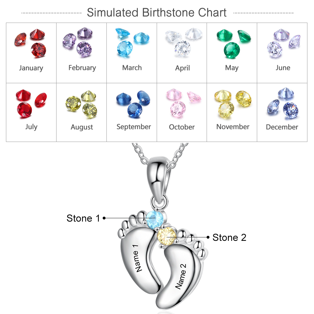 Personalisierte Baby Füße 2 Geburtsstein Halskette