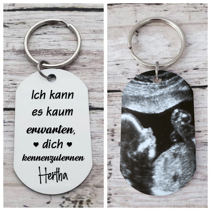 Personalisierbares Foto & Name Schlüsselanhänger-Ich kann es kaum erwarten, dich kennenzulernen-Geschenk für frischgebackene Eltern