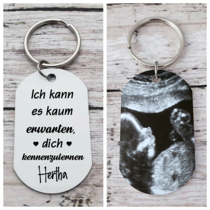 Personalisierbares Foto & Name Schlüsselanhänger-Ich kann es kaum erwarten, dich kennenzulernen-Geschenk für frischgebackene Eltern
