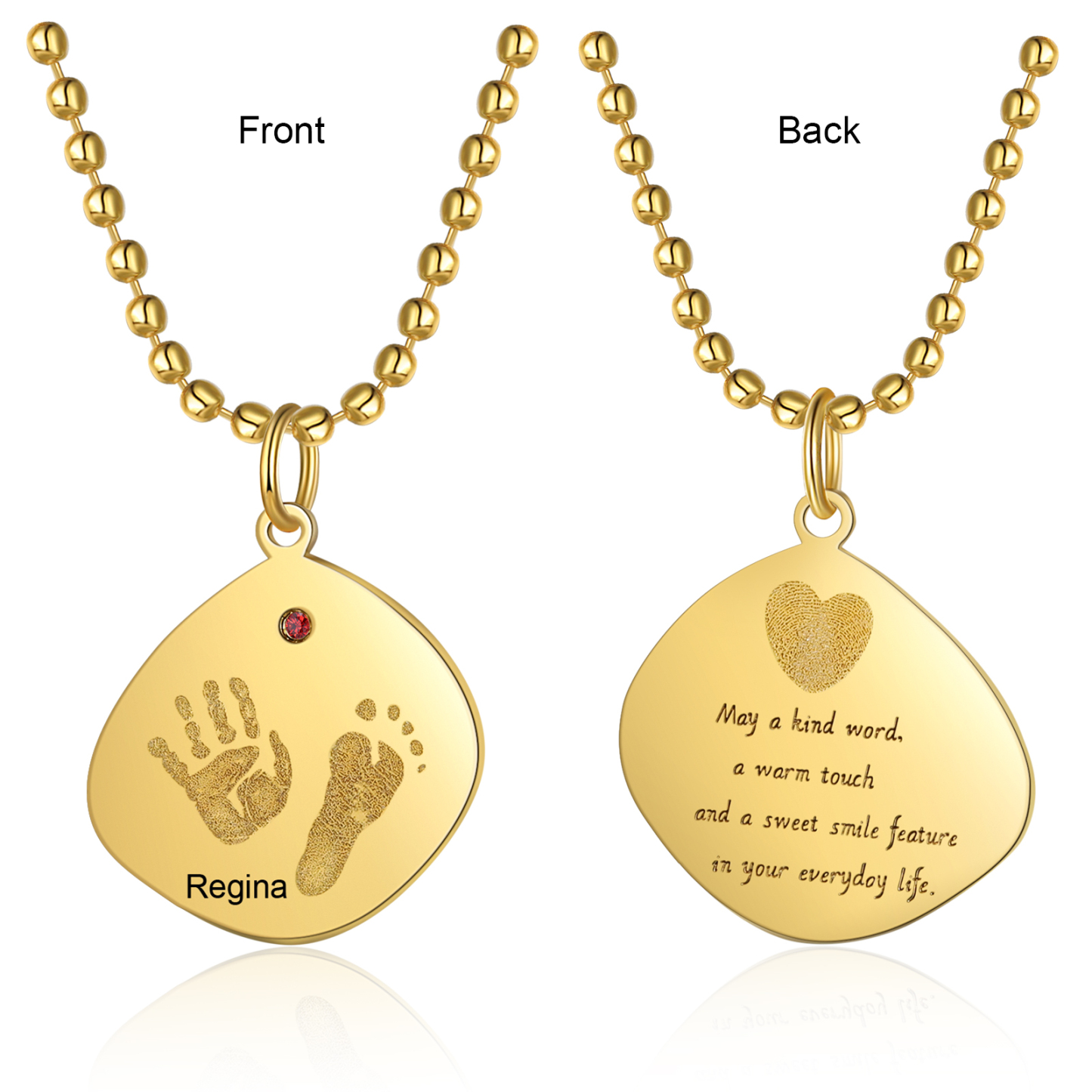 Personalisierte Baby Hand und Fuß Halskette mit Text, Name und Geburtsstein Graviert Geschenke für Mutter