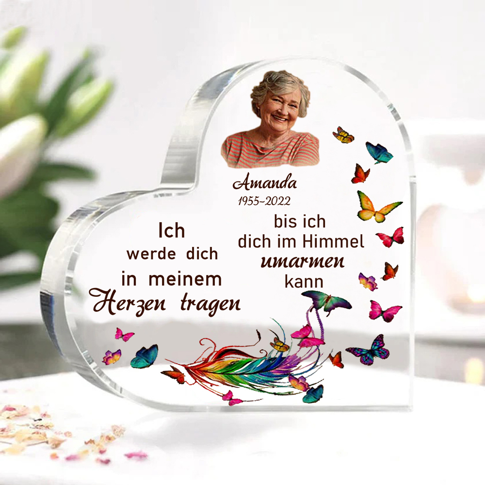 Personalisierter Name & Jahr & Foto Acryl-Deko-Ich werde dich in meinem Herzen tragen-Trauer Schreibtischdekoration