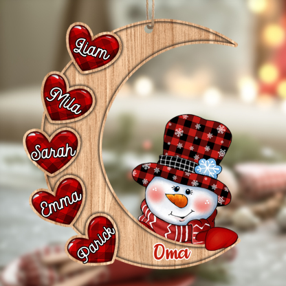 Holz Weihnachtsornament-Personalisierte 2-13 Namen Schneemann Halbmond Ornament