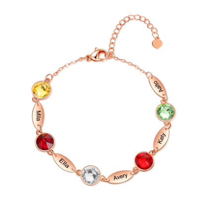 Personalisiertes Feines Armband mit 1–6 Namen und Geburtssteinen