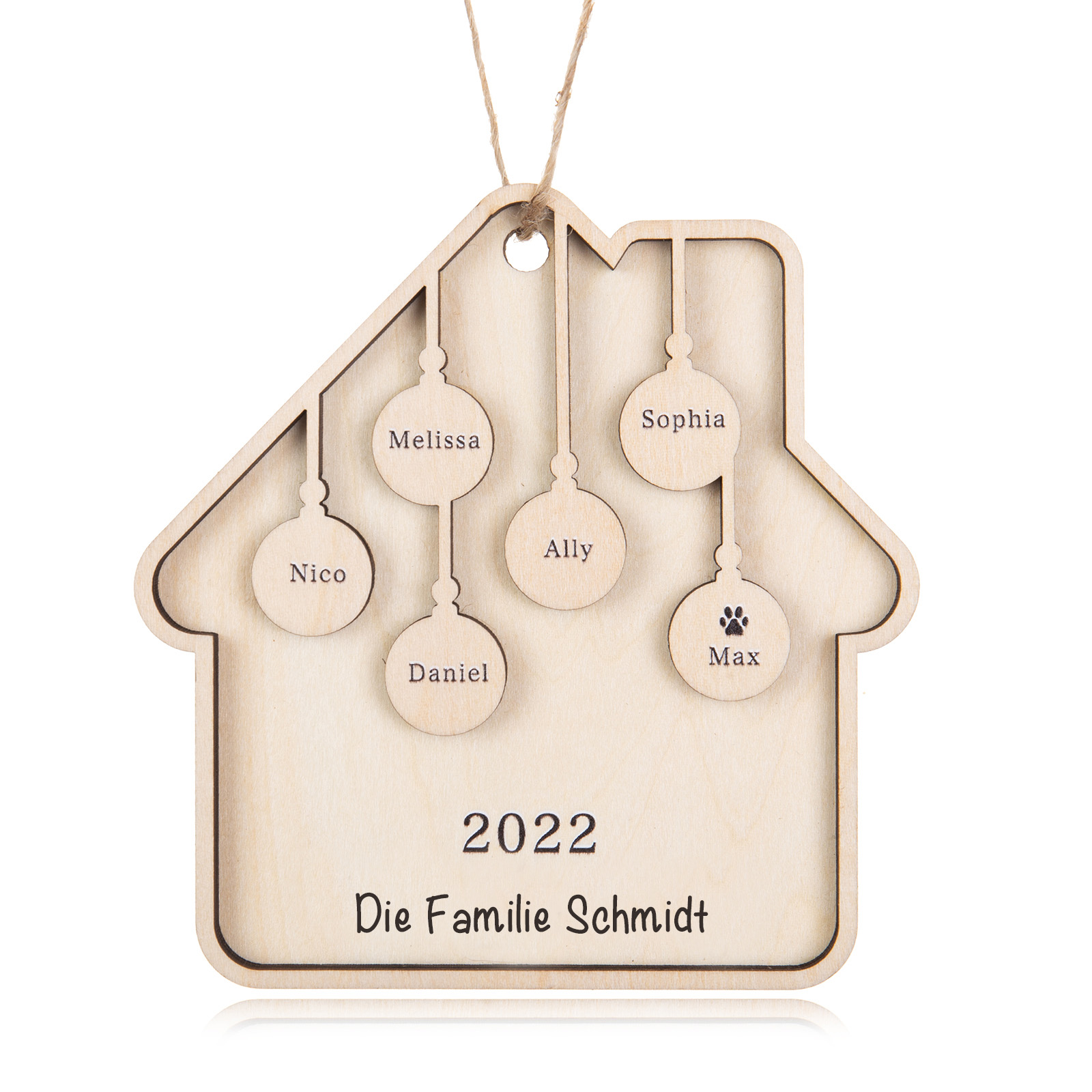 Holz Weihnachtsornament-Personalisiertes 6 Namen Text Jahr Haus Ornament Anhänger 