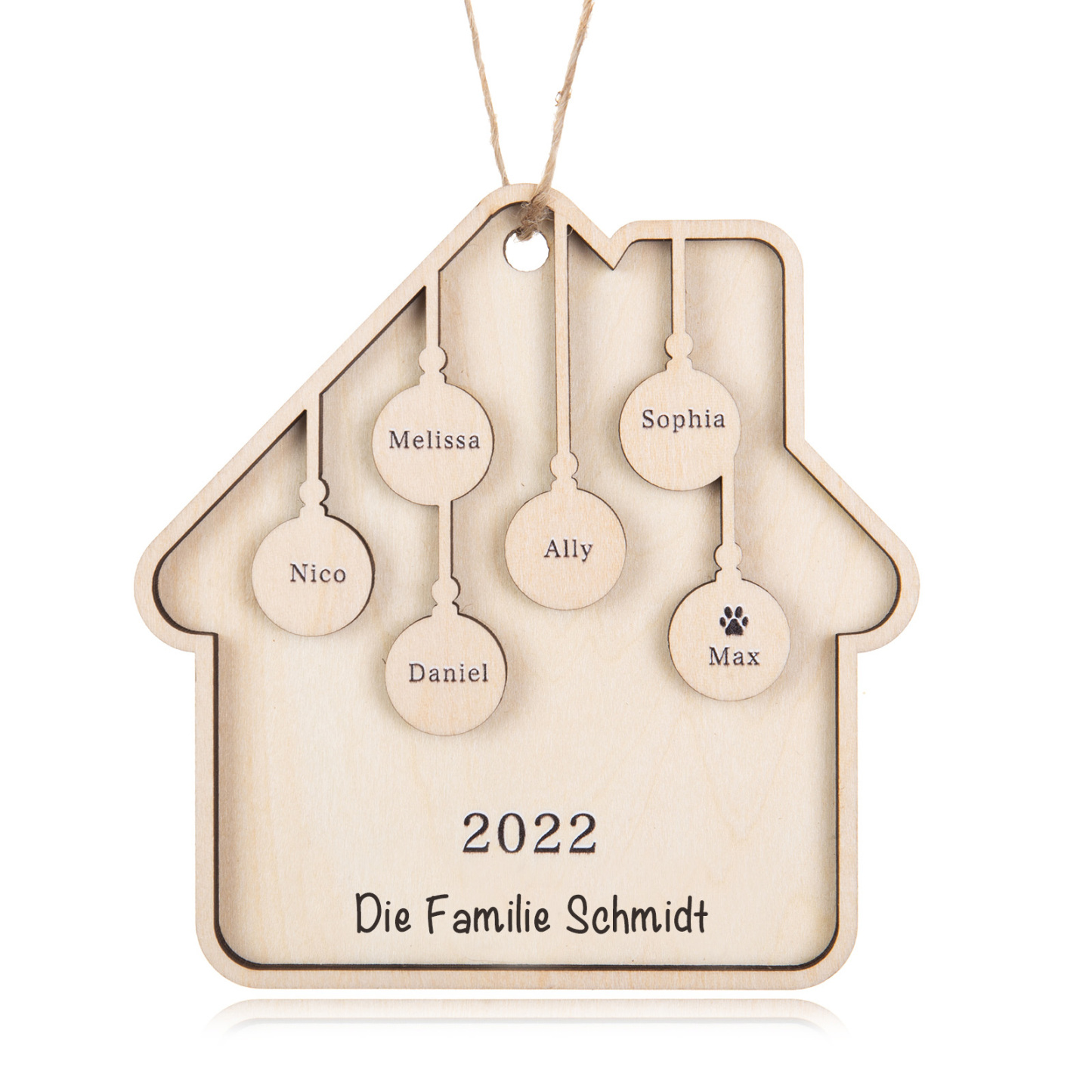 Holz Weihnachtsornament-Personalisiertes 6 Namen Text Jahr Haus Ornament Anhänger 