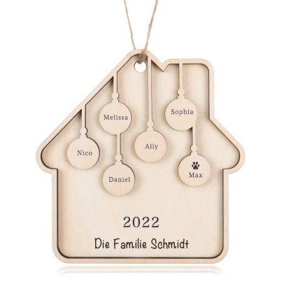 Holz Weihnachtsornament-Personalisiertes 6 Namen Text Jahr Haus Ornament Anhänger 