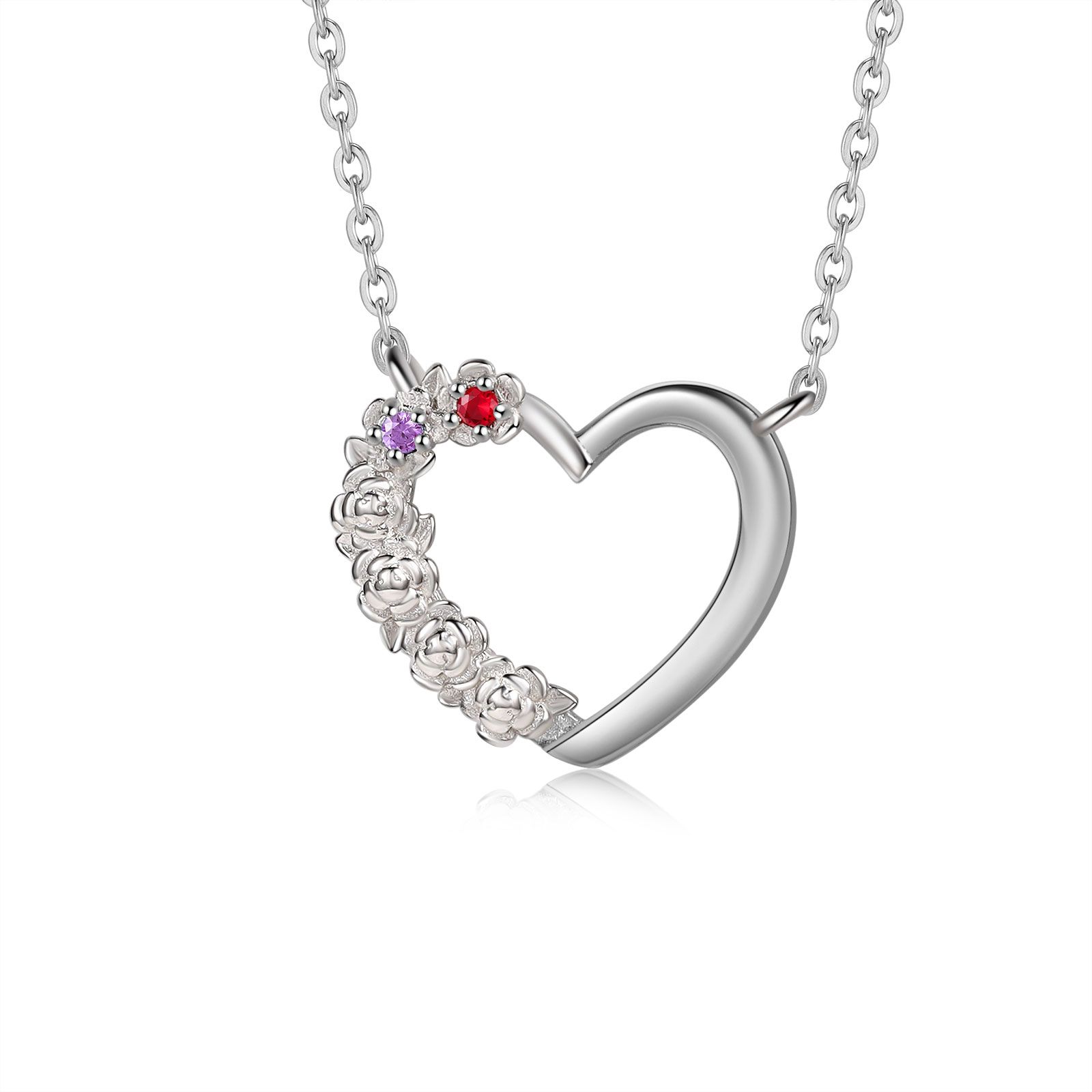 Personalisierte 2 Geburtssteine Herz Rose Halskette für Großmutter