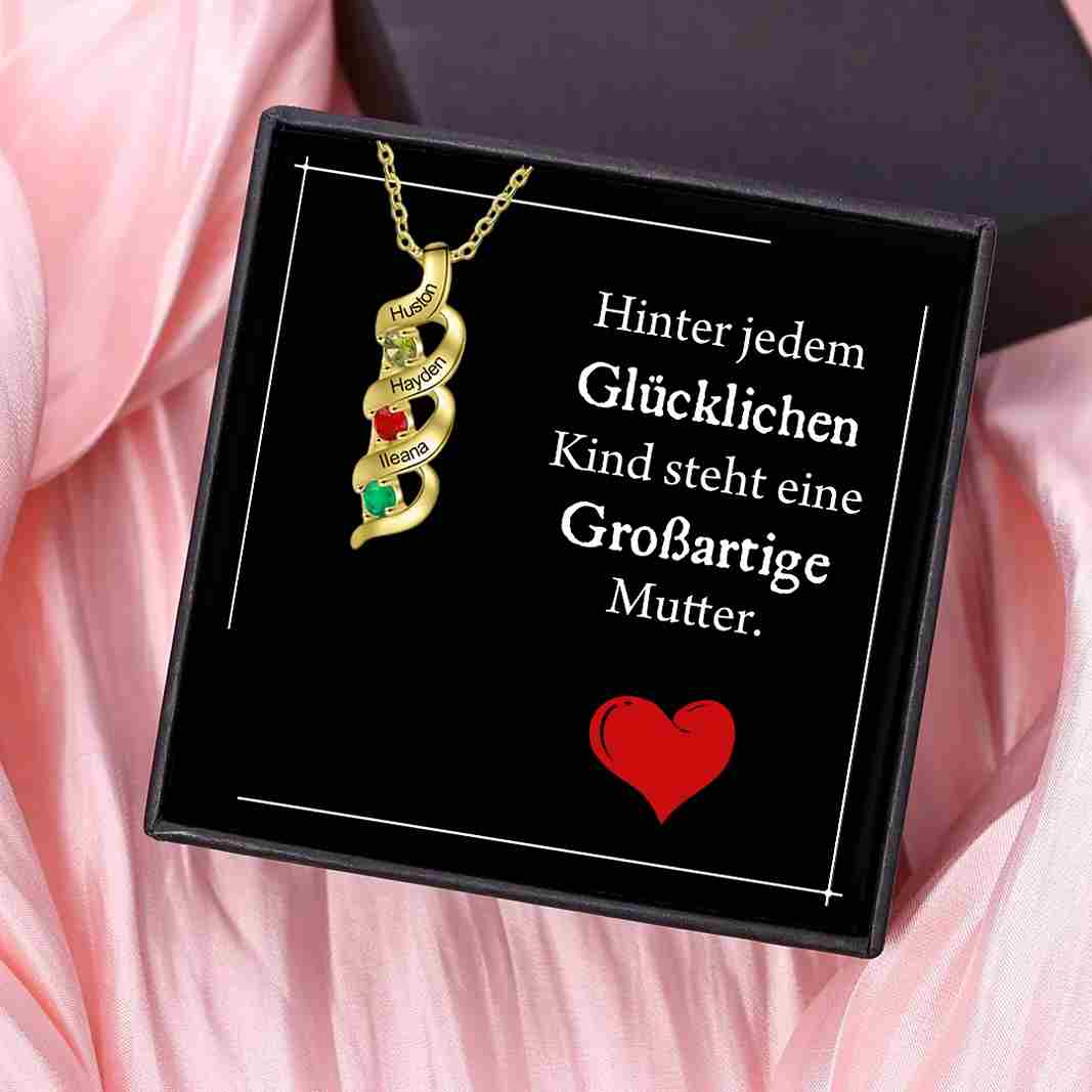 Personalisierte DNA-Halskette mit 2–7 Namen und Geburtssteinen – Bedeutungsvolles Geschenk mit Nachrichtenkarte